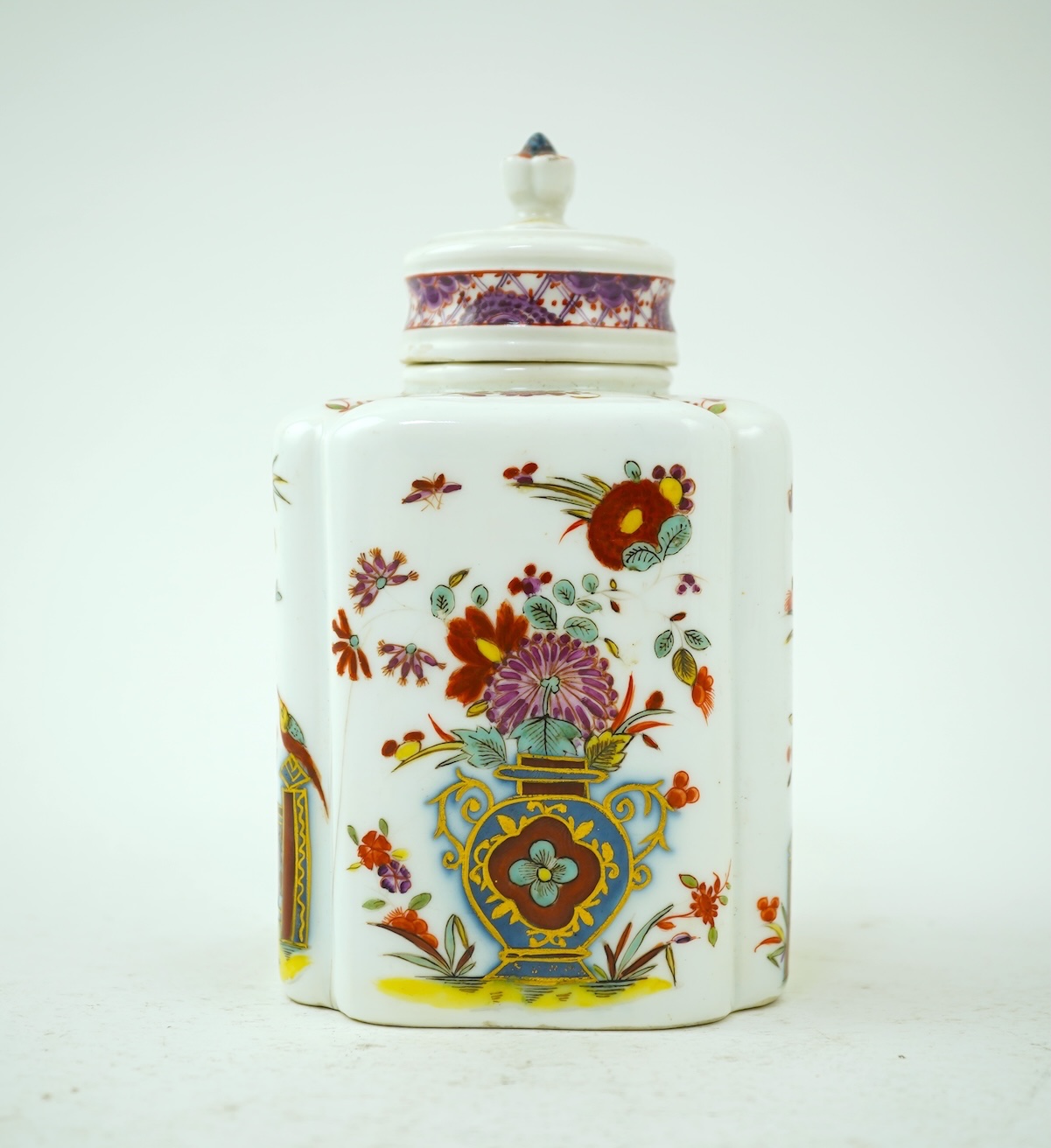 A Meissen polychrome tea caddy and cover, c.1760